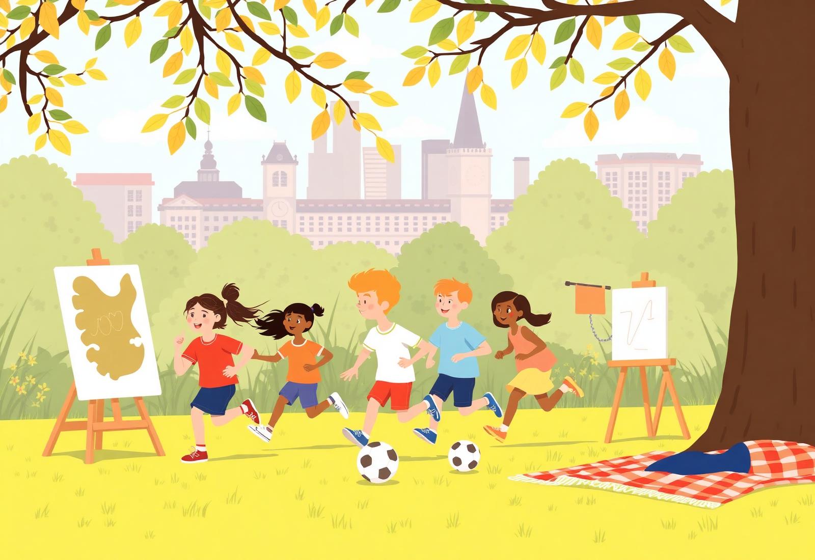 Children playing at a holiday camp in a London park
